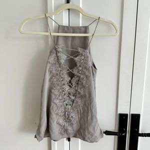 Cami NYC cross front lace top grey
